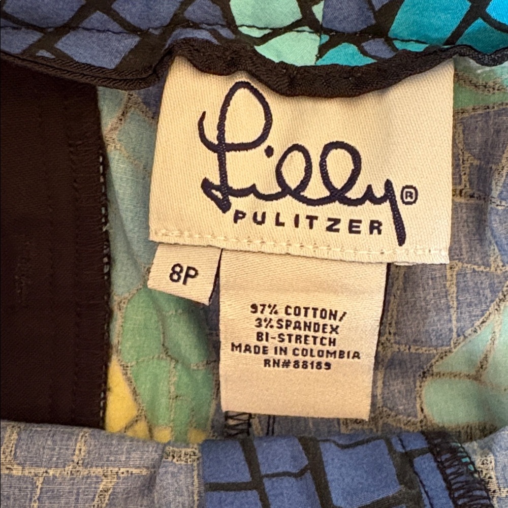 Lilly Pulitzer petite vintage mosaic stained glass blue monokini capri pants - Picture 3 of 5